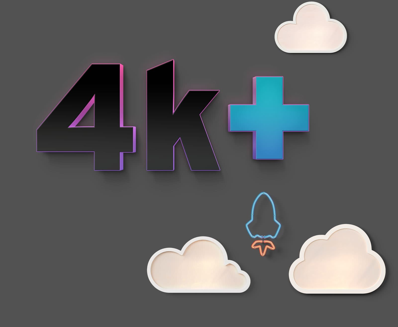 the text 4k in large 3d letters against a grey wall