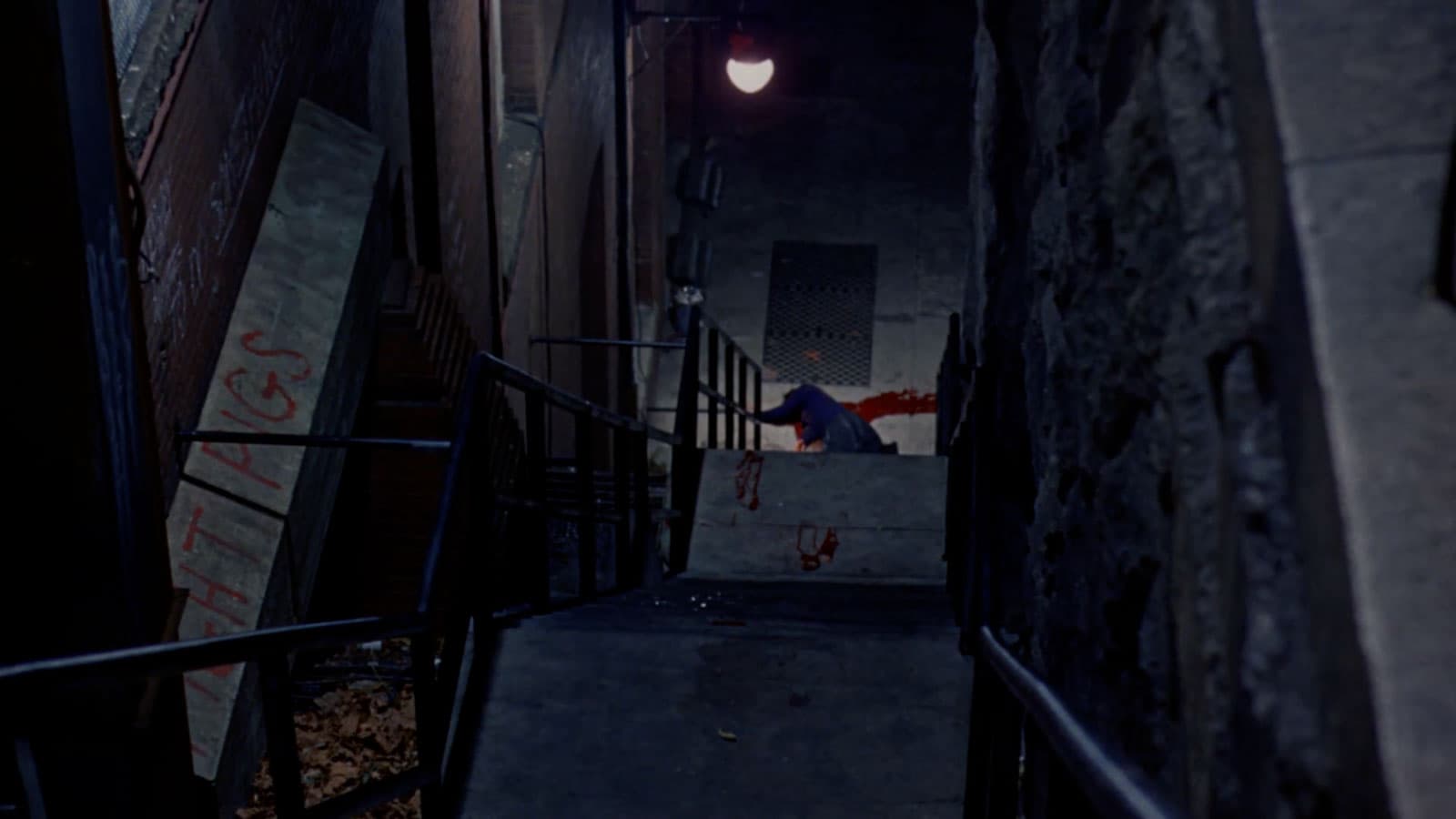 blood splatter on the pavement in The Exorcist